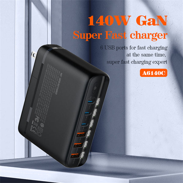 LDNIO 140W USB C 6 Port GaN Desktop Charger, 100W Type C PD Fast Charging with EU/UK/US Plugs