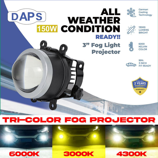 3 INCH FOG LAMPS WITH 2 YEAR WARRANTY (TRI-COLOUR)