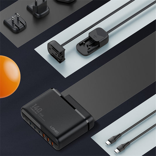 LDNIO 140W USB C 6 Port GaN Desktop Charger, 100W Type C PD Fast Charging with EU/UK/US Plugs